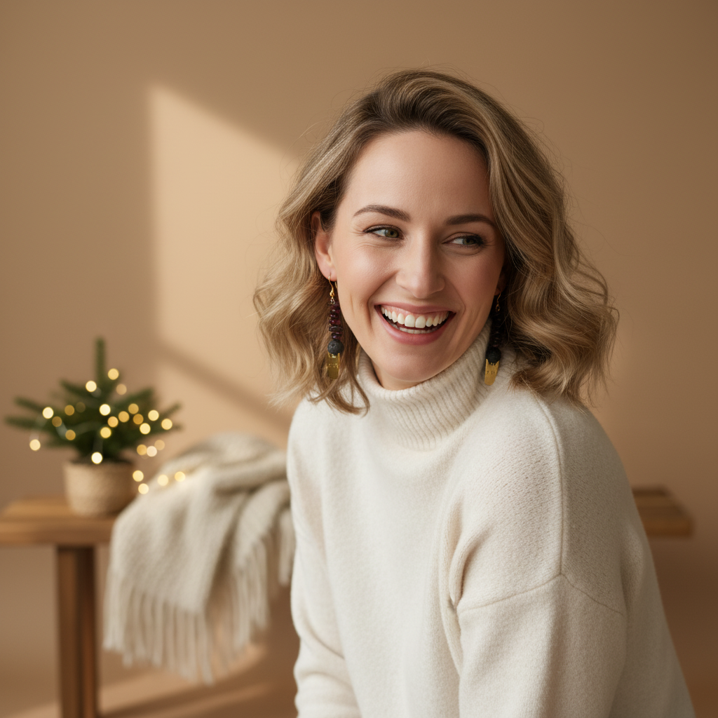 Delicate handmade earrings featuring a charming gold-plated cat adorned with natural Lava stone and Garnet.
