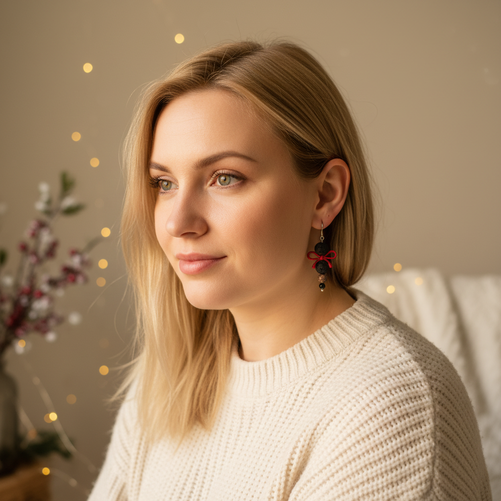 Handmade earrings featuring a delicate bow adorned with natural stones – Onyx, Jasper, and Lava.
