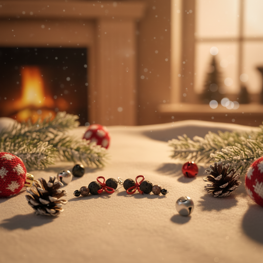 Handmade earrings featuring a delicate bow adorned with natural stones – Onyx, Jasper, and Lava.